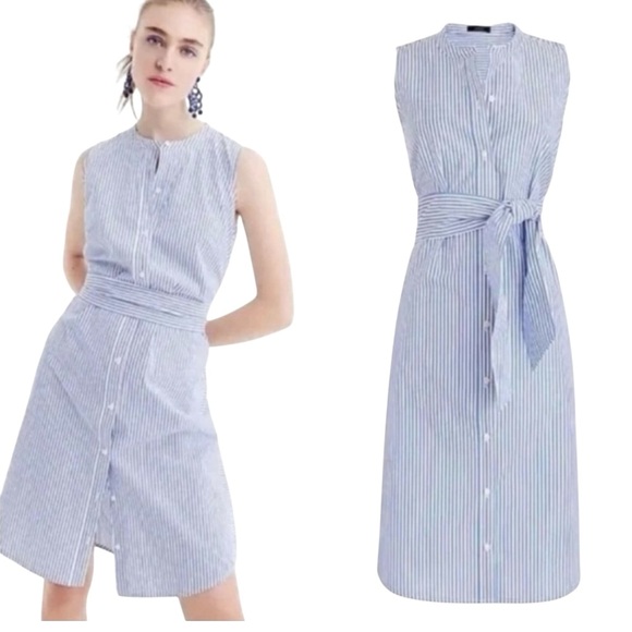 J. Crew Dresses & Skirts - J. Crew Collection Sleeveless Shirtdress Pinstripe 100% Cotton Poplin Size XL